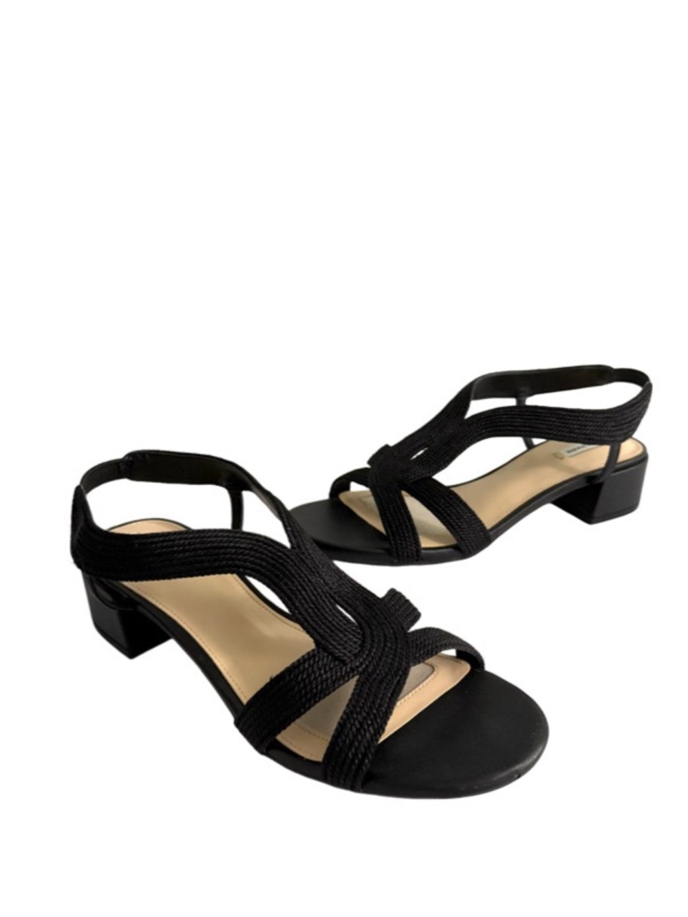 Alex Marie Meera Slingback Sandals Woven Braided Block Heels Black Size 9.5